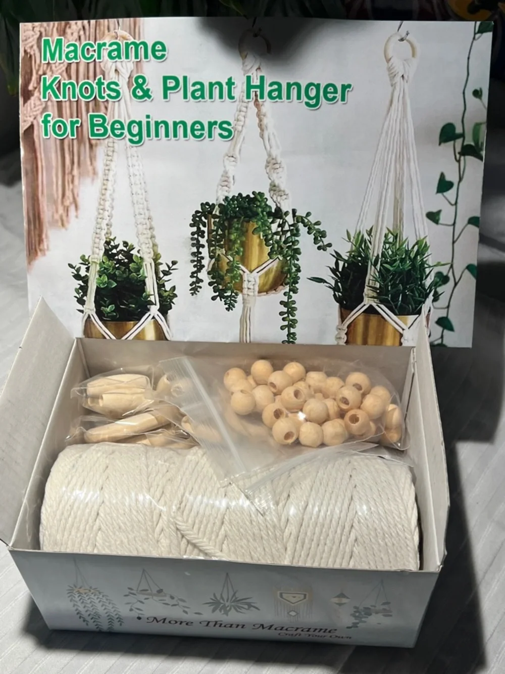 Macrame Knots & Plant Hanger Kit - Natural Cotton Rope & Wood Beads - Picture 10 of 16